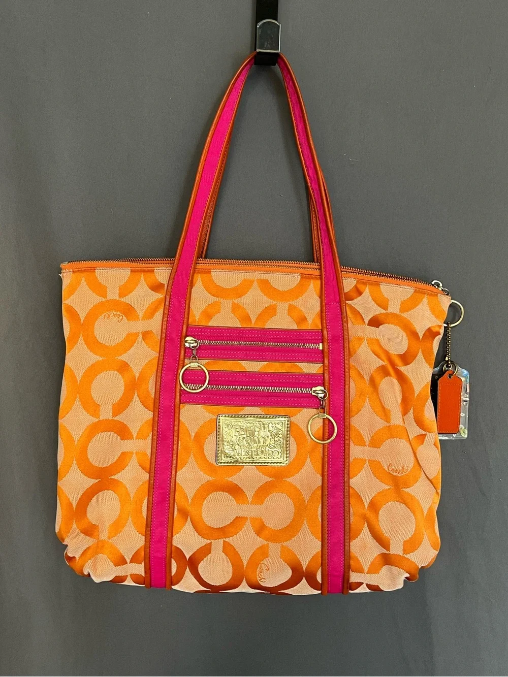 Coach Poppy Orange Pink Op Art Glam tote - Picture 5 of 12